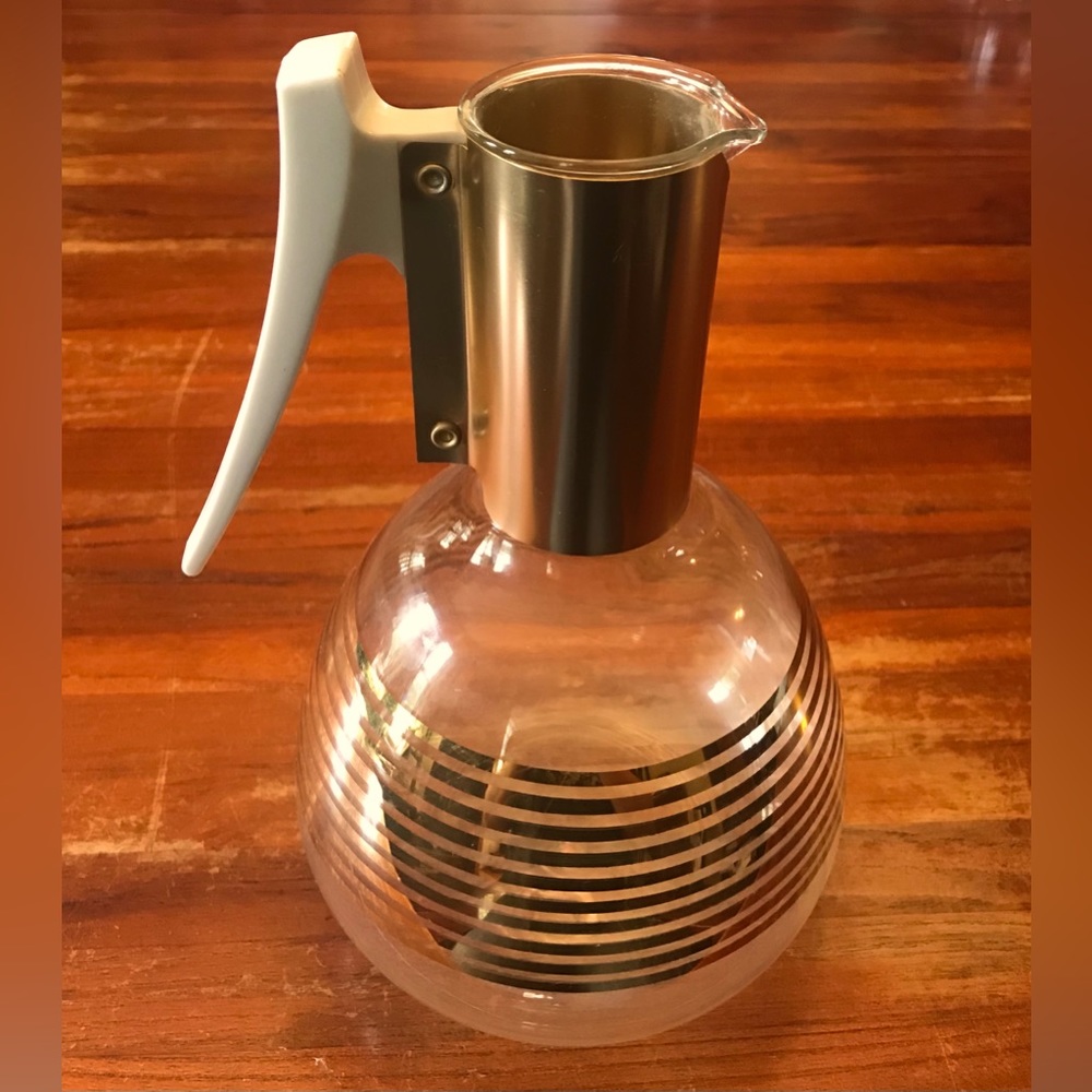 Vintage Colony Glass Carafe White Handle Gold Detail MCM
